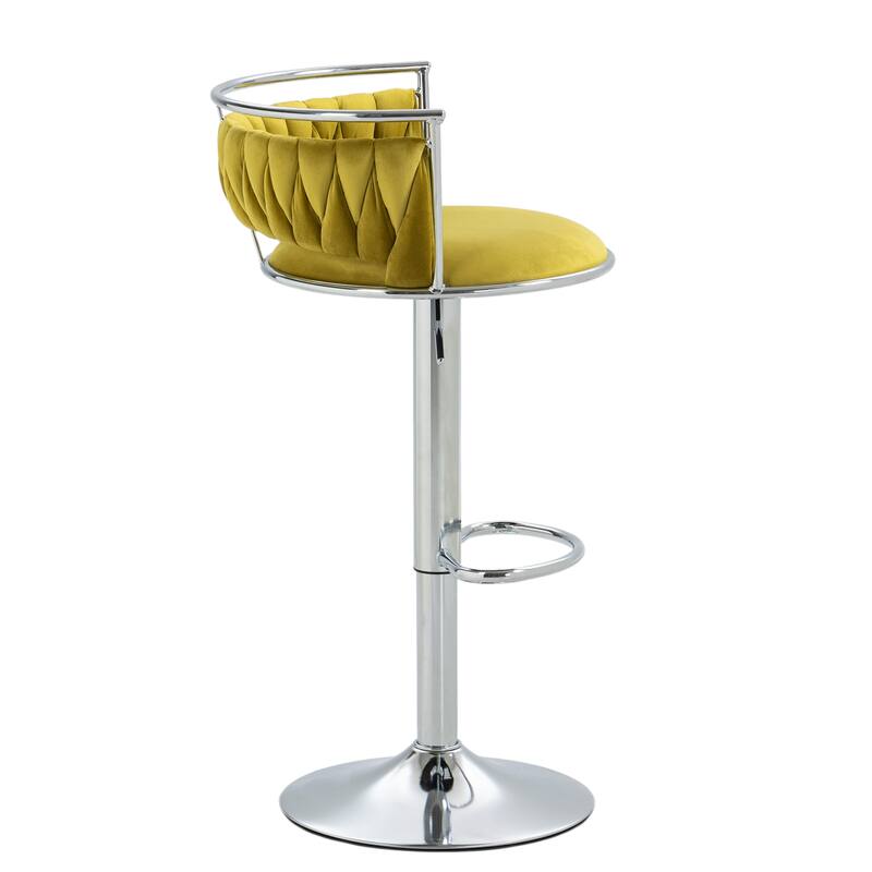 4 Set Modern Velvet Adjustable Swivel Bar Stools with Metal Frame