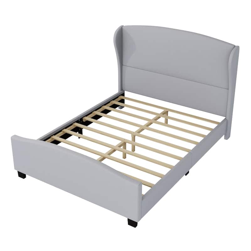 Full/Queen/King Upholstered Platform Bed Frame with 51" Wingback Headboard, Solid Wood Legs & Linen Fabric, No Box Spring Needed
