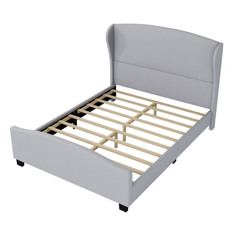 Queen Size Wingback Bed Frame with 51" Tall Headboard with Solid Wood Legs (No Box Spring Needed)