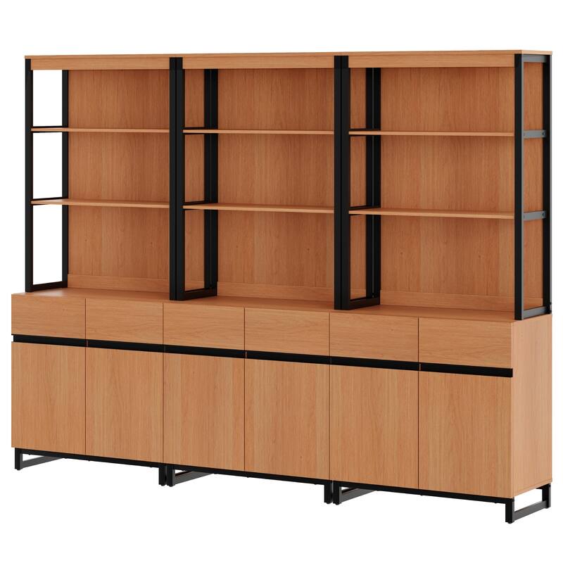 WAMPAT Modern 72" Tall Bookcase with Metal Base and Adjustable Shelves, Library Book Shelf with Storage Cabinet