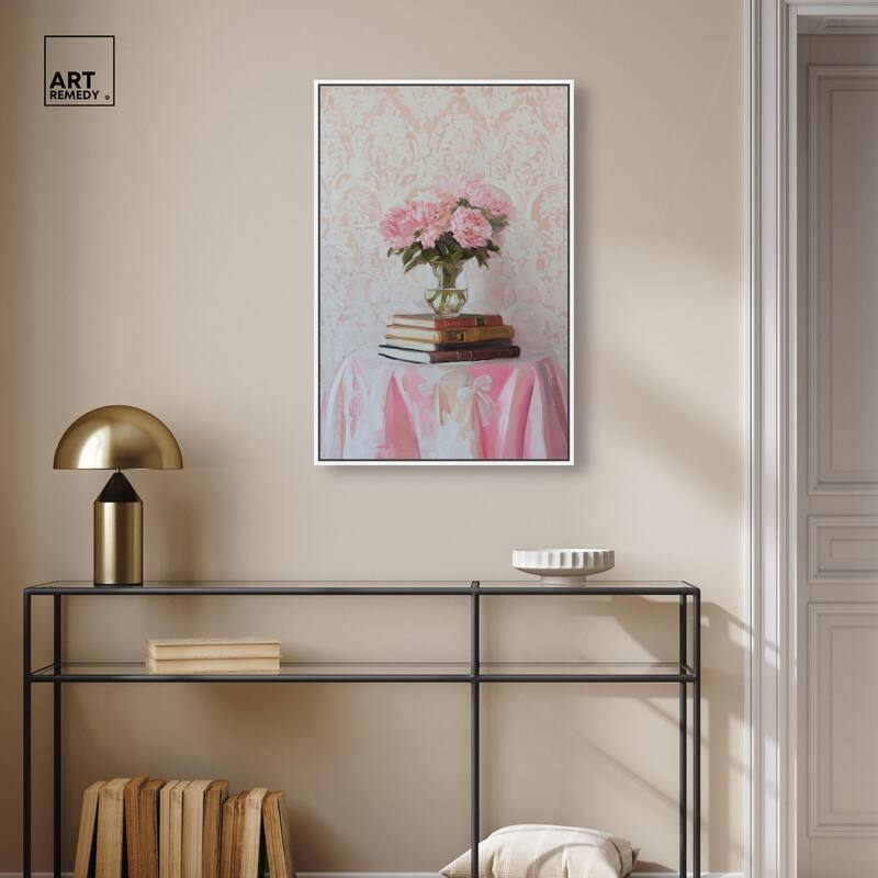 Pink Peonies on Books Canvas by Art Remedy