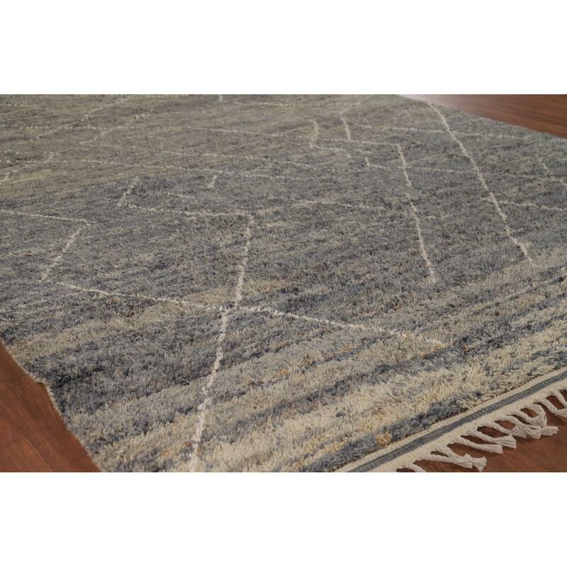 Gray Plush Moroccan Oriental Area Rug Handmade Wool Carpet - 7'11" x 10'8"