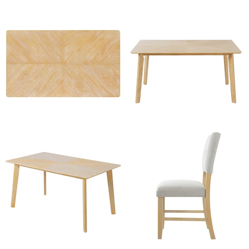 6 Piece Wood Dining Table Set with 4 Upholstered Chairs and Bench
