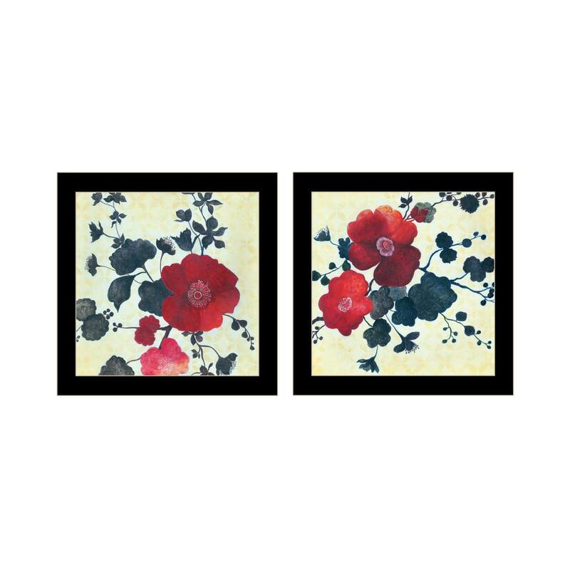 Trendy Decor 4U "Japanese Blossoms I" Printed Framed Wall Art by JG Studio - Black - 14 x 14