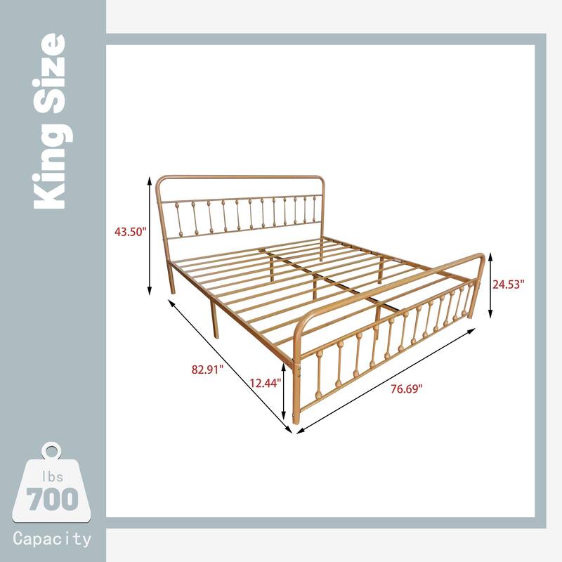 Alazyhome Simple Vintage Metal Platform Bed Frame, Easy-Assembly