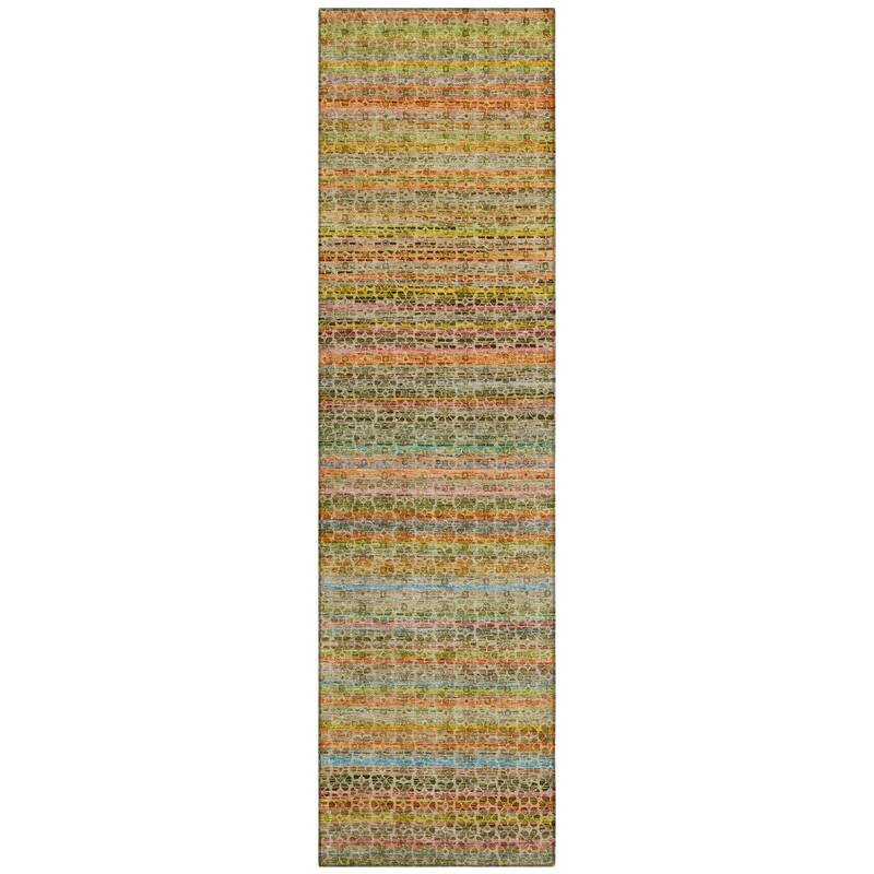 Machine Washable Indoor/Outdoor Transitional Striped Chantille Rug