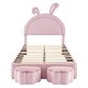 preview thumbnail 26 of 38, Twin Size Velvet Upholstered Bed with Rabbit Ears Shaped Headboard, Kids Cute Bed Frame, Platform Bed with 2 Storage Stools,Pink