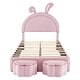 preview thumbnail 16 of 42, Velvet Upholstered Rabbit-Shape Princess Bed, Cute Platform Bed w2 Storage Stools & Headboard & Footboard for Kids