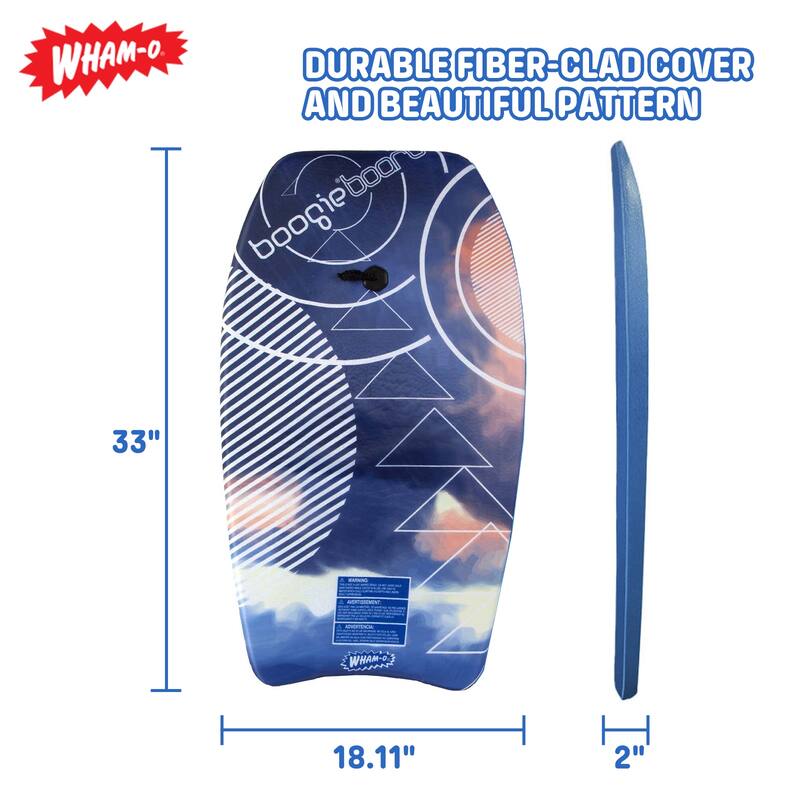 Wham-O 33" Body Board for Beach, Lightweight Boogie Boards with EPS Core, Fiber Clad with Wrist Leash for Kids Teens Adults
