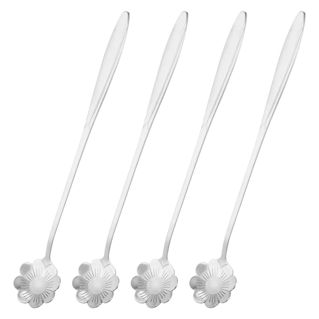 4Pcs 7" Stainless Steel Long Handle Flower Teaspoon Coffee Spoons