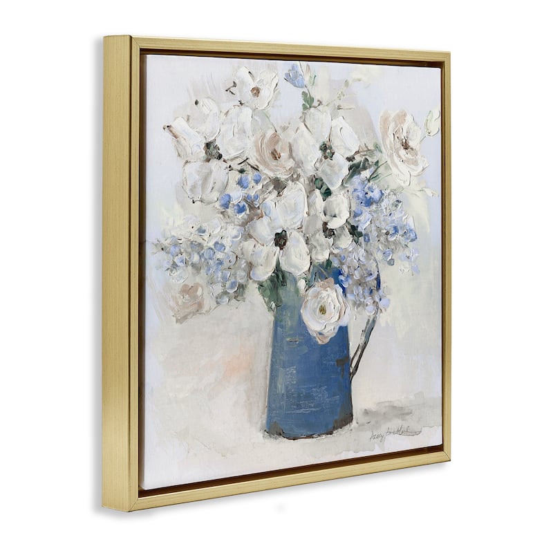 Stupell Bouquet in Blue Country Vase Framed Floater Canvas Wall Art Design By Sally Swatland