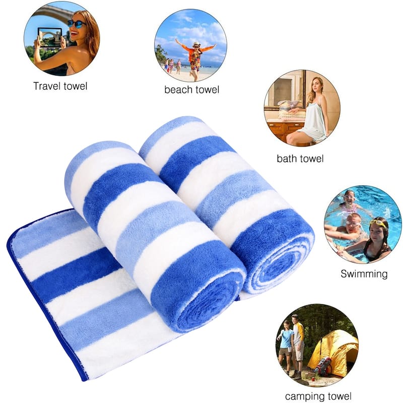 2-Piece Fleece Cabana Beach Towel Set Absorbent Pool Towels