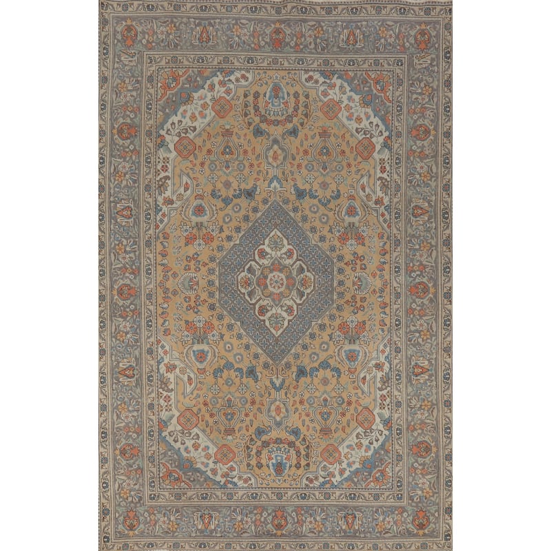 Geometric Pink Tabriz Persian Vintage Area Rug Handmade Wool Carpet - 7'6" x 11'5"