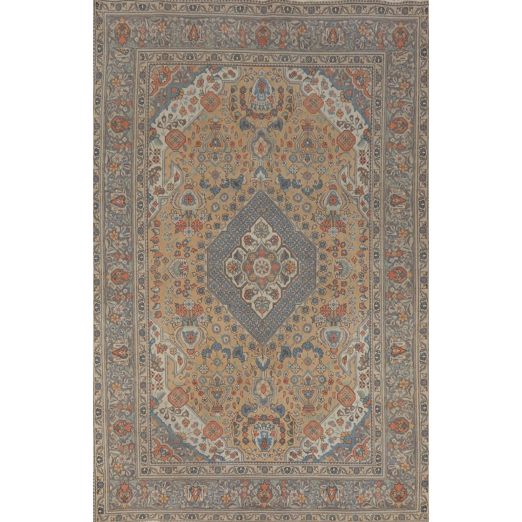 Geometric Pink Tabriz Persian Vintage Area Rug Handmade Wool Carpet - 7'6" x 11'5"