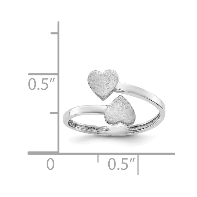 Curata 14 karat White Gold Satin Double Love Heart Adjustable Toe Ring (4mm)