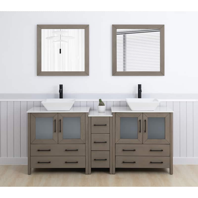 Vanity Art 72" Double Sink Bathroom Vanity Set with Engineered Marble Top Free Mirror - 72 x 18.5 x 36 Inches