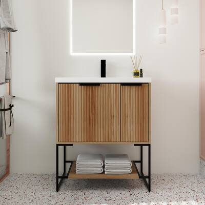 Beingnext 24"/30"/48" Bathroom Vanity with Sink, Freestanding Bathroom Vanity with Soft Close Door & Drawer and Open Shelf