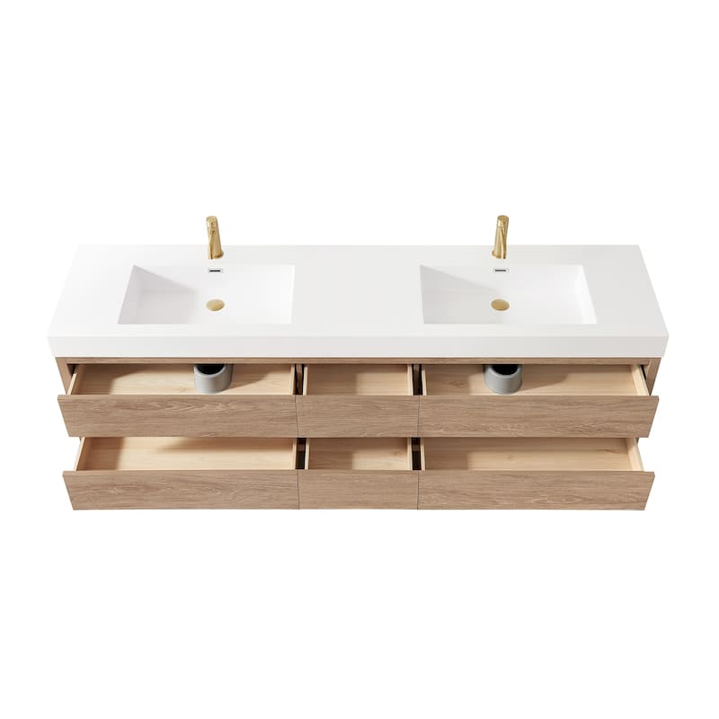 Palencia Double Floating Vanity with Composite Sink Top and Mirror