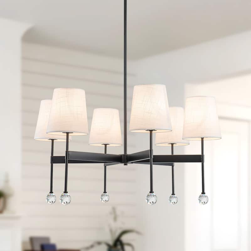 Starsky 6 - Light Dimmable Classic / Traditional Chandelier With White Linen Shades - Black
