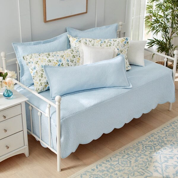 Laura Ashley Solid Trellis Cotton Blue 4 Piece Daybed Cover Set