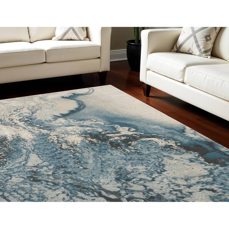 Jiwu Power Loomed Abstract Modern Non Skid Stain Resistant Area Rug By HomeRoots - 108' X '72' X '0.5 - 108' X '72' X '0.5 - Black - Rectangle