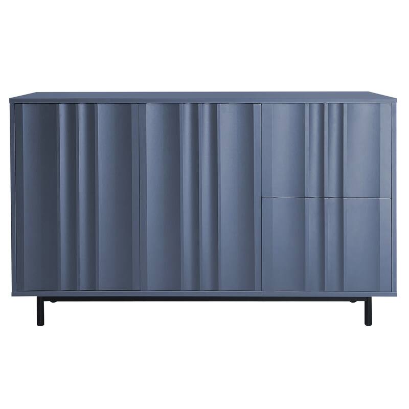 Wave Pattern Modern 2-Door Sideboard Buffet Cabinet with Adjustable Shelves & Drawers for Living Room Storage