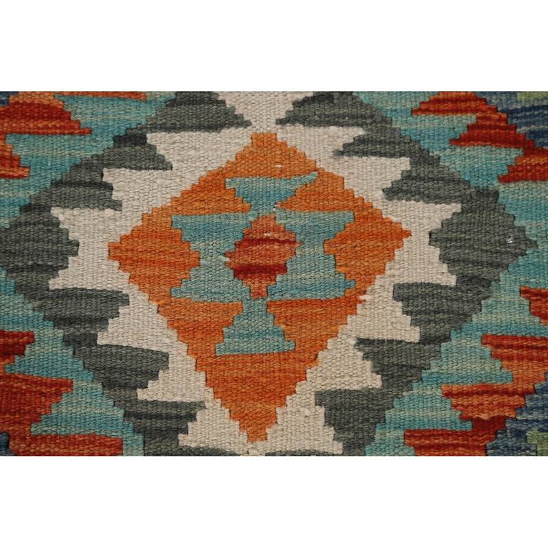 Hand Woven Oriental 100% Wool Carpet Southwestern Geometric Multi-Colored Kilim Area Rug - 5' 3'' X 3' 2''