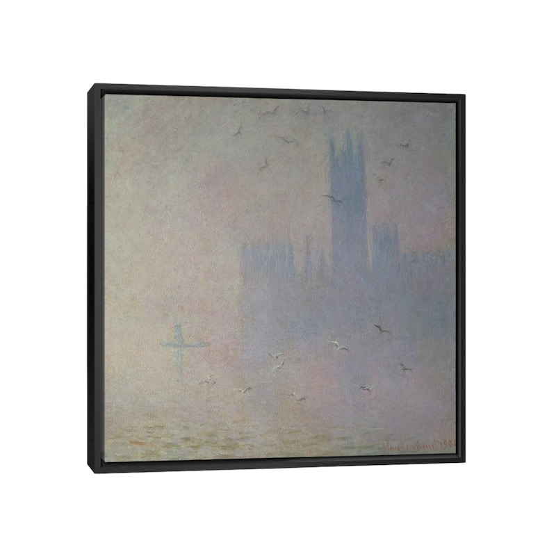iCanvas "Seagulls over the Houses of Parliament, 1904" by Claude Monet Framed Canvas Print - Black - 37x37