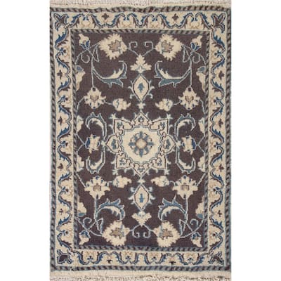 Floral Nain Persian Vintage Area Rug Hand-knotted Wool Carpet - 1'10"x 2'10"