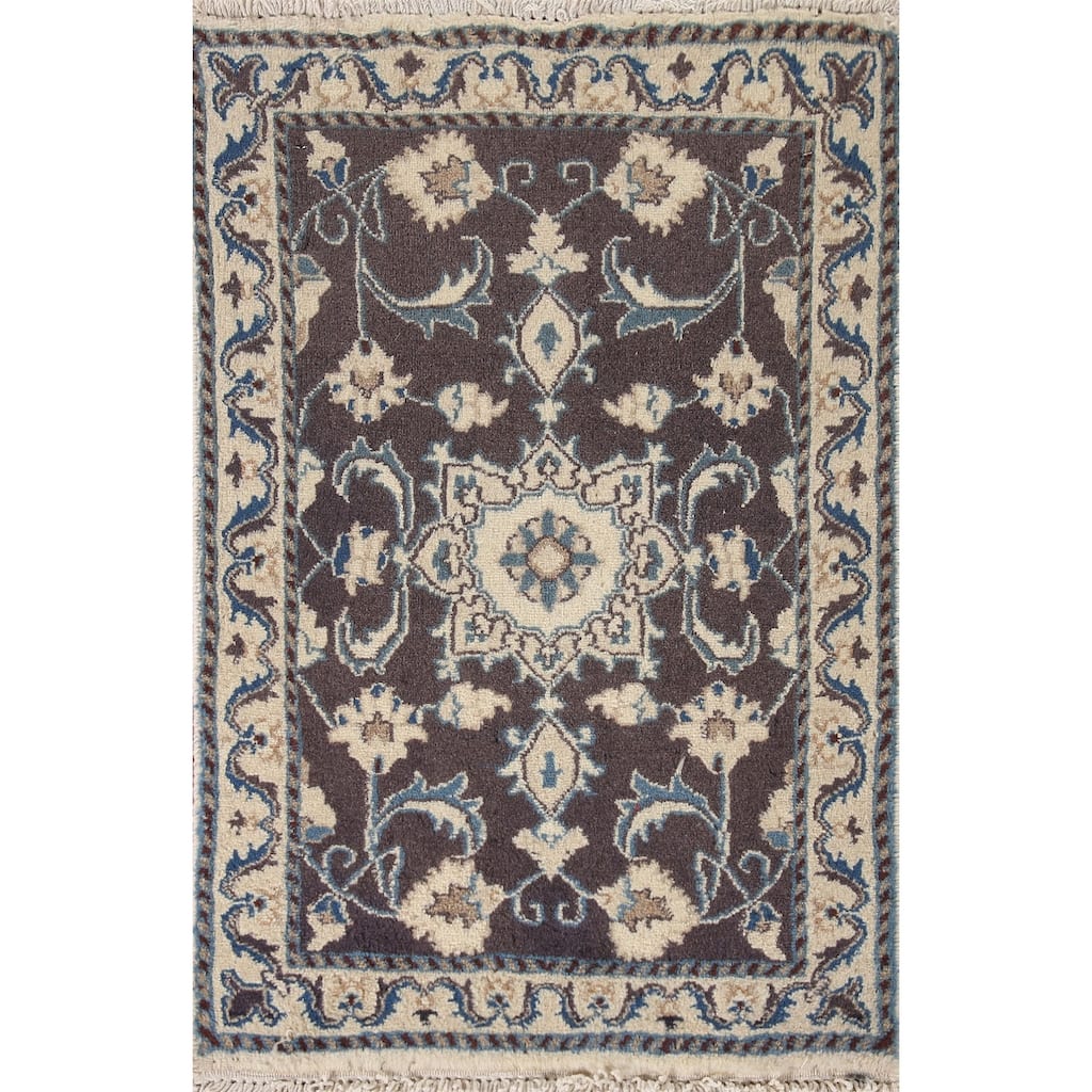 Floral Nain Persian Vintage Area Rug Hand-knotted Wool Carpet - 1'10"x 2'10"