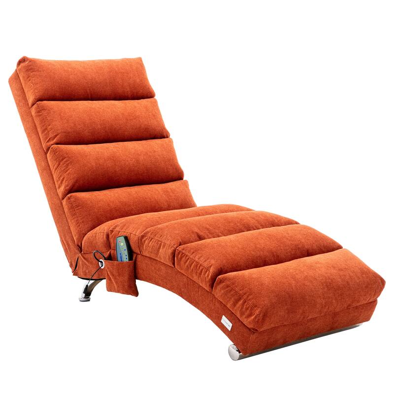Luxury Upholstered Chaise Lounge Chair with Vibration for Relaxation, Fixed Back Fabric Leisure Recliner Sofa