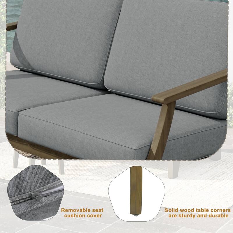 Patio Teak Wood Outdoor Loveseat Sofa with Cushions