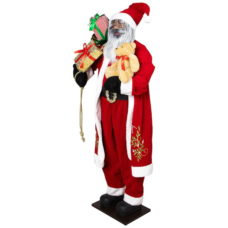 African American Standing Santa Claus with Presents Christmas Decoration - 5'