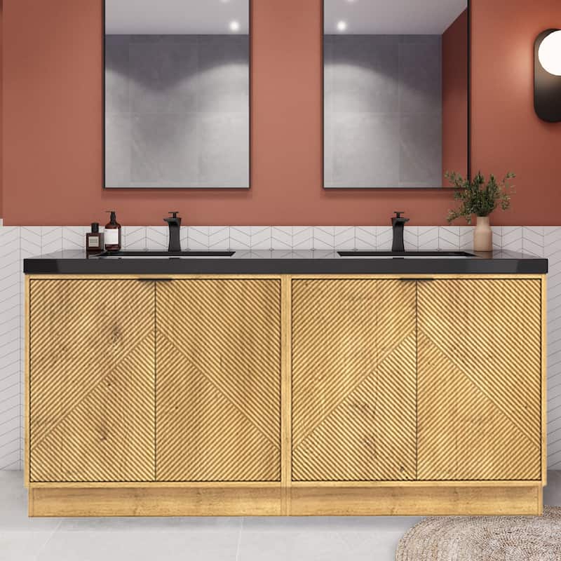 Milano 72" Freestanding Bathroom Vanity with Double Black Acrylic Sink