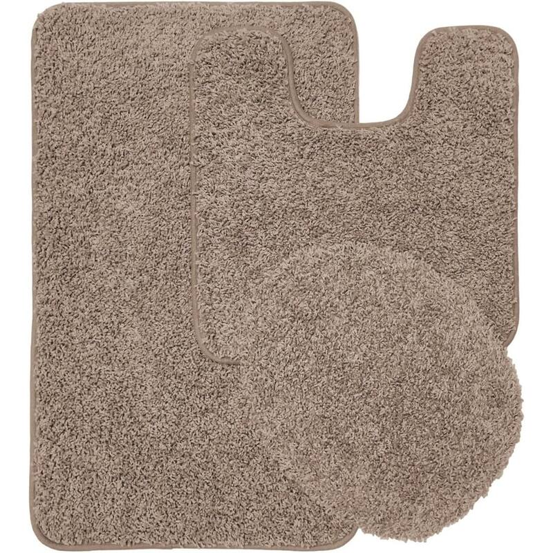 Layla 3 PC Shaggy Bathroom Rug Set, Bath Mat, Contour Rug, Lid Cover, Solid Colors