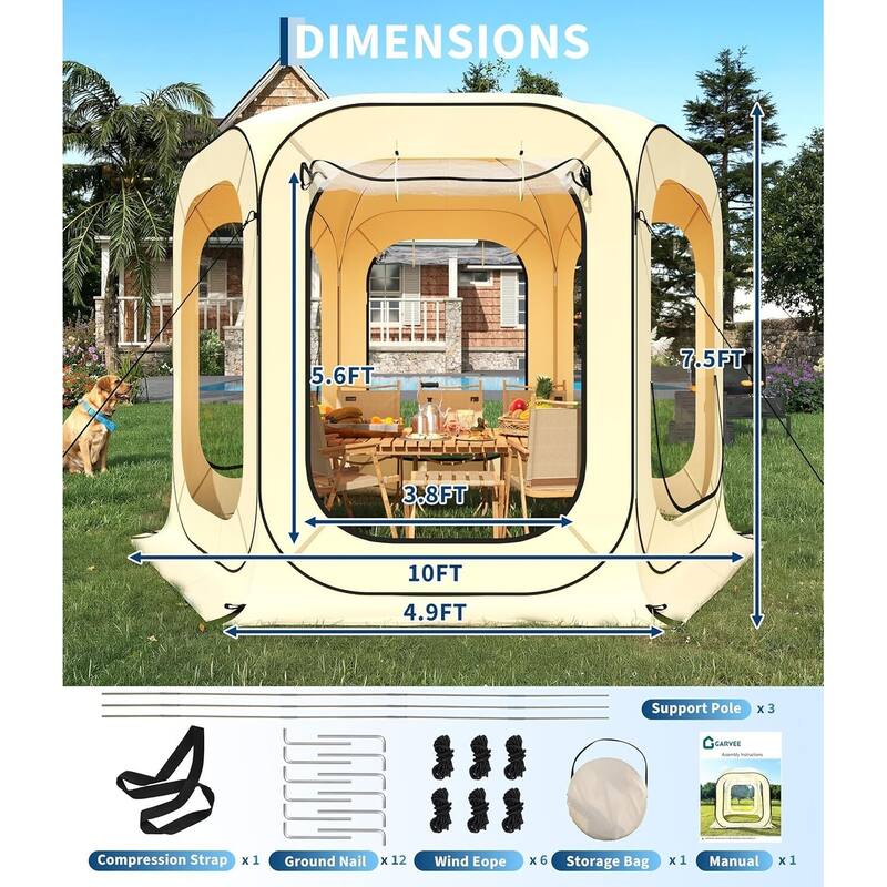 Outdoor 10x10 Ft Instant Pop Up Canopy Tent for Patio, Backyard, Deck - N/A