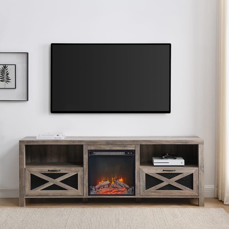 Middlebrook 70-inch Rustic Fireplace TV Stand - Grey Wash