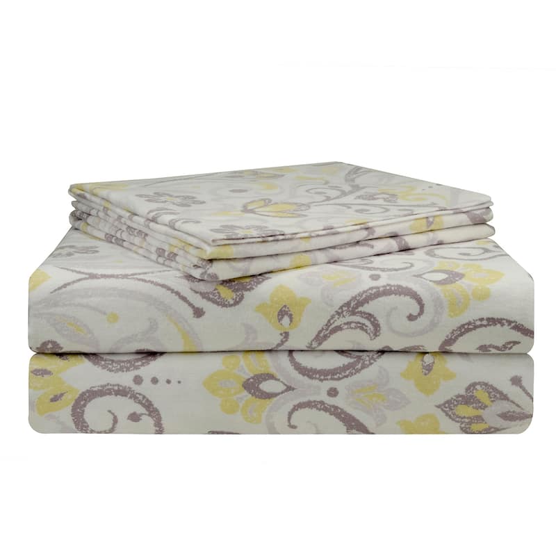 Pointehaven 200 GSM Superior Heavyweight Flannel Cotton Deep Pocket Bed Sheet Set - Meadow - Twin
