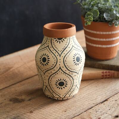 Curata Handmade Sunburst Terra Cotta Ceramic Vase - 5½'' dia. x 8''H