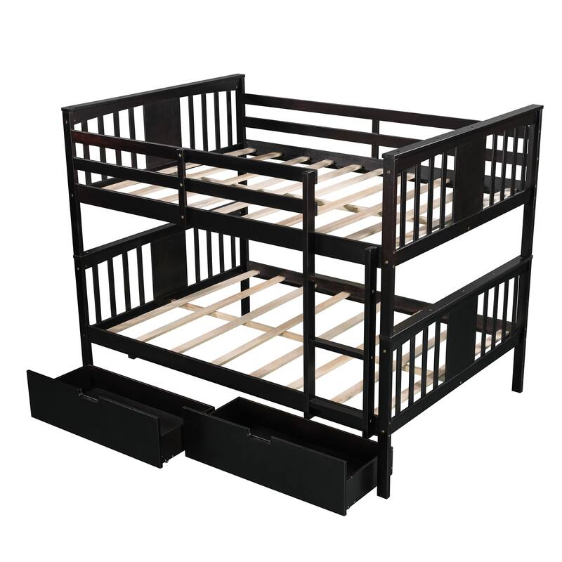 Full over Full Bunk Bed with Under-Bed Drawers and Ladder for Bedroom, Guest Room Furniture