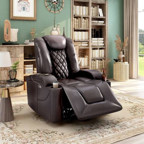 Power Motion Recliner with USB Charge Port and Cup Holder -PU Lounge chair for Living Room