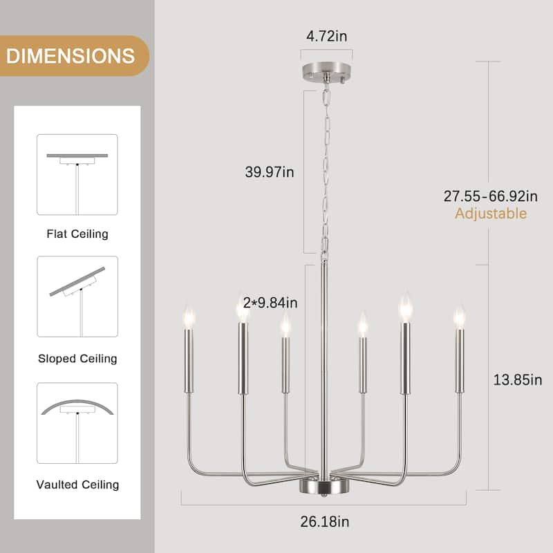 Modern 6-Light Candle Chandelier Classic Ceiling Light for Dining Room Kitchen Island - N/A