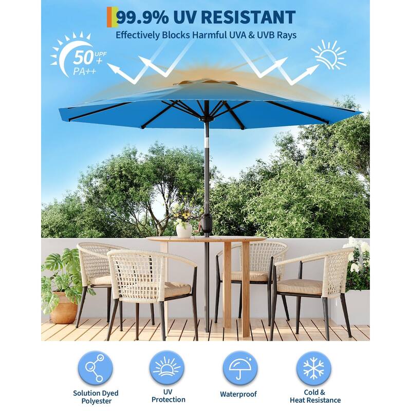 Coromose 9FT Outdoor Patio Umbrella, 8 Sturdy Ribs, for Garden, Poolside, Deck - Sky Blue