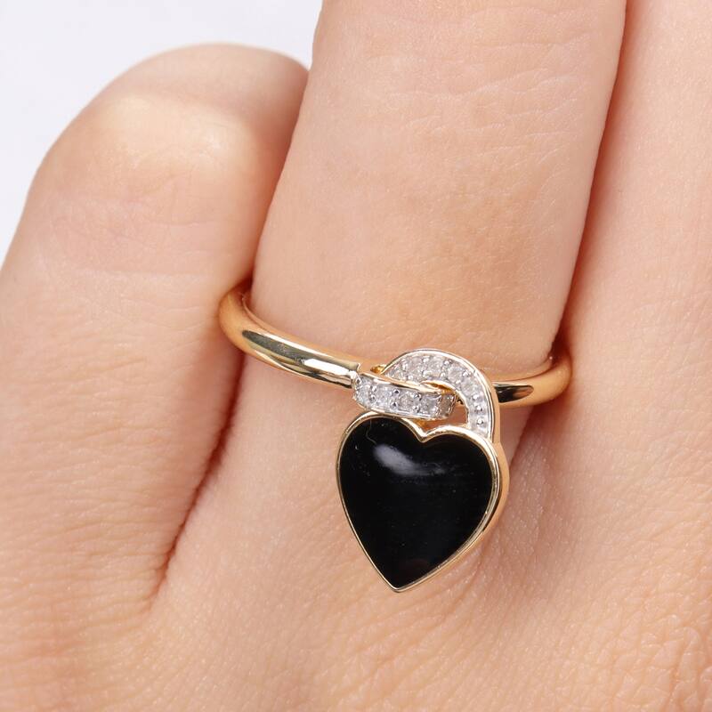 Miadora Created White Sapphire Diamond Accent Heart Enamel Ring in Yellow Plated Sterling Silver