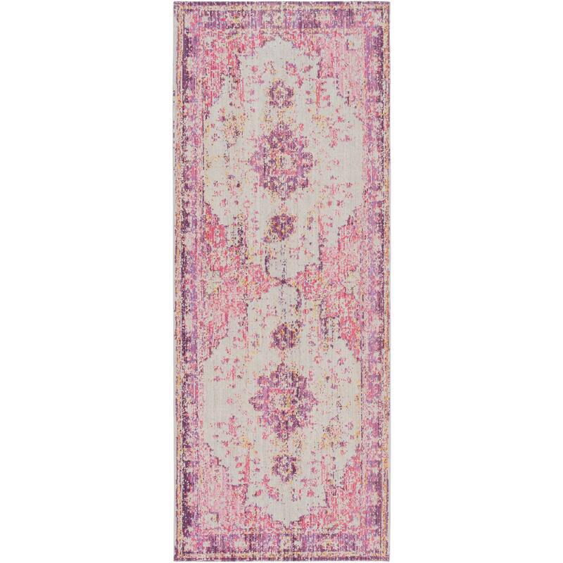 Vintage Distressed Oriental Pink/Grey Runner - 3'3" x 8'2" Runner