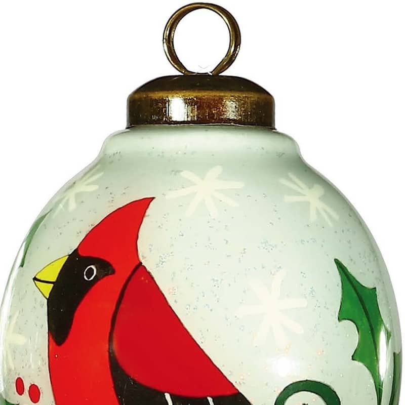 Festive Glitter Red Cardinal Hand Painted Mouth Blown Glass Ornament - 4" x 2.5" x 2.5"