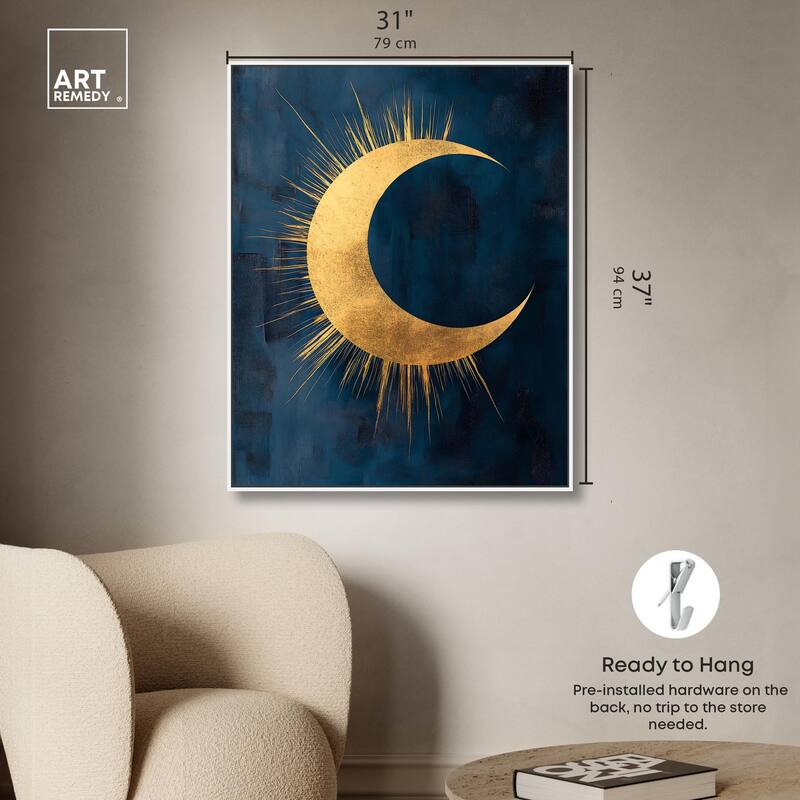 Gold Moon on Indigo Canvas by Art Remedy