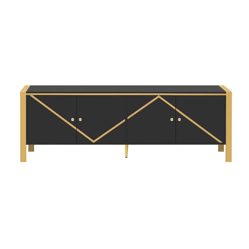 70.9" Entertainment Center TV Storage Stand for TVs up to 75", Media Console Cabinet w/ Golden Metal Legs, 2 Cabinets