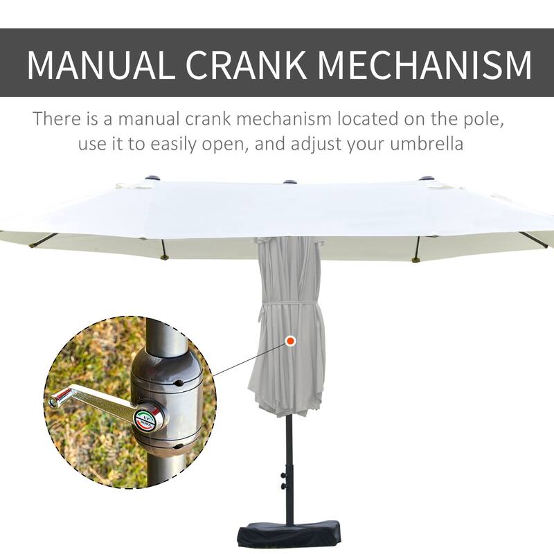 15-Foot Double-Sided Rectangular Patio Umbrella with Easy Crank and Sun Protection