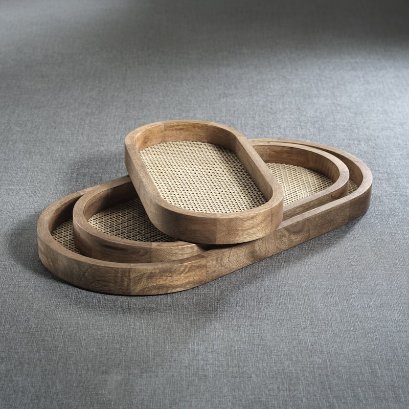 Banyan Mango Wood w/ Rattan Inlay Oval Tray